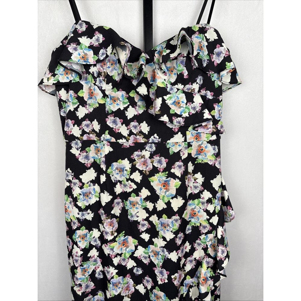 Aidan Mattox Strapless Floral Maxi Dress Women's 12 Black Hi-Low Ruffle Party - Picture 4 of 13